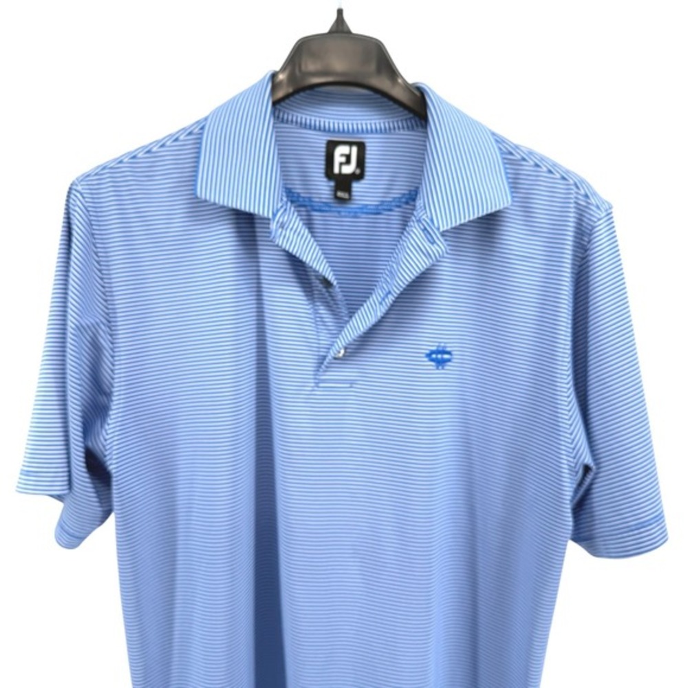 FootJoy FJ Mens Medium Pre-Owned Blue White Stripe Performance Golf Polo Shirt